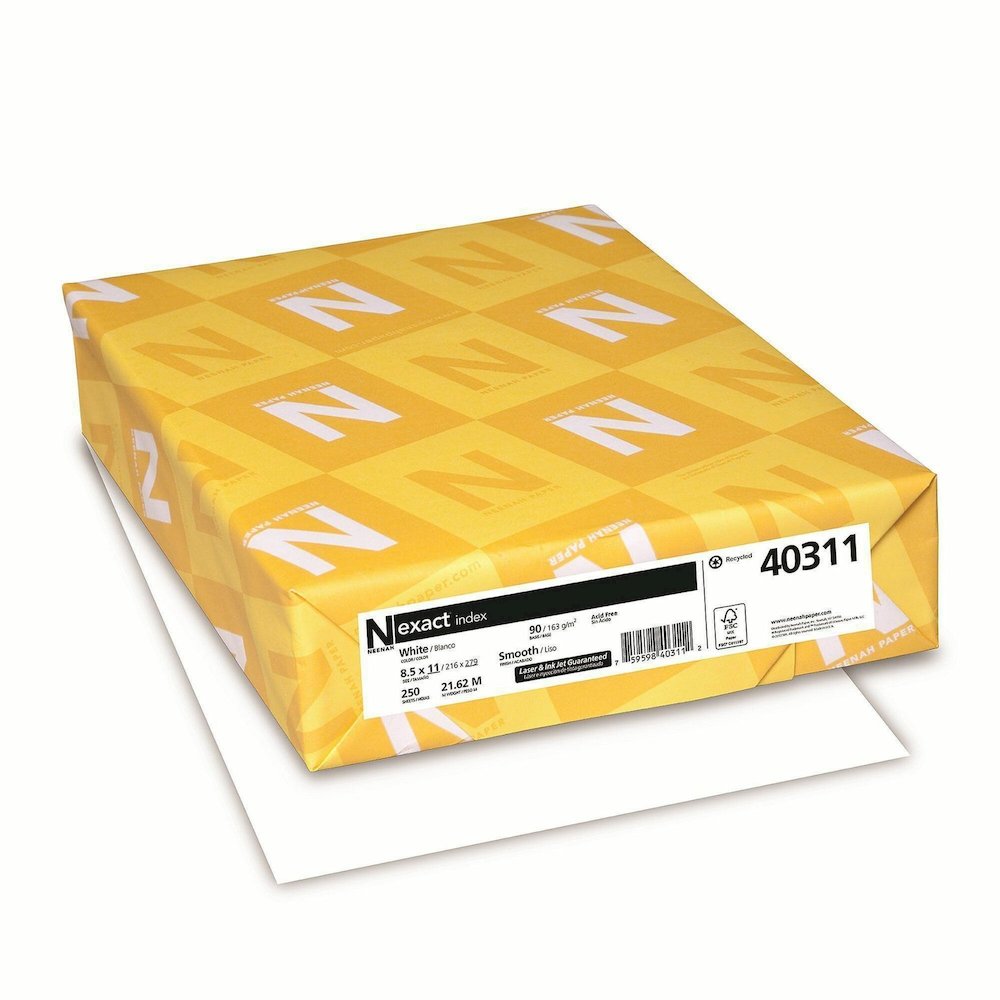 Neenah Index Paper - White - 94 Brightness - Letter - 8 1/2" x 11" - 90 lb Basis Weight - Smooth - Durable, Acid-free - White - 250/Pack - 2 / Bundle. Picture 1