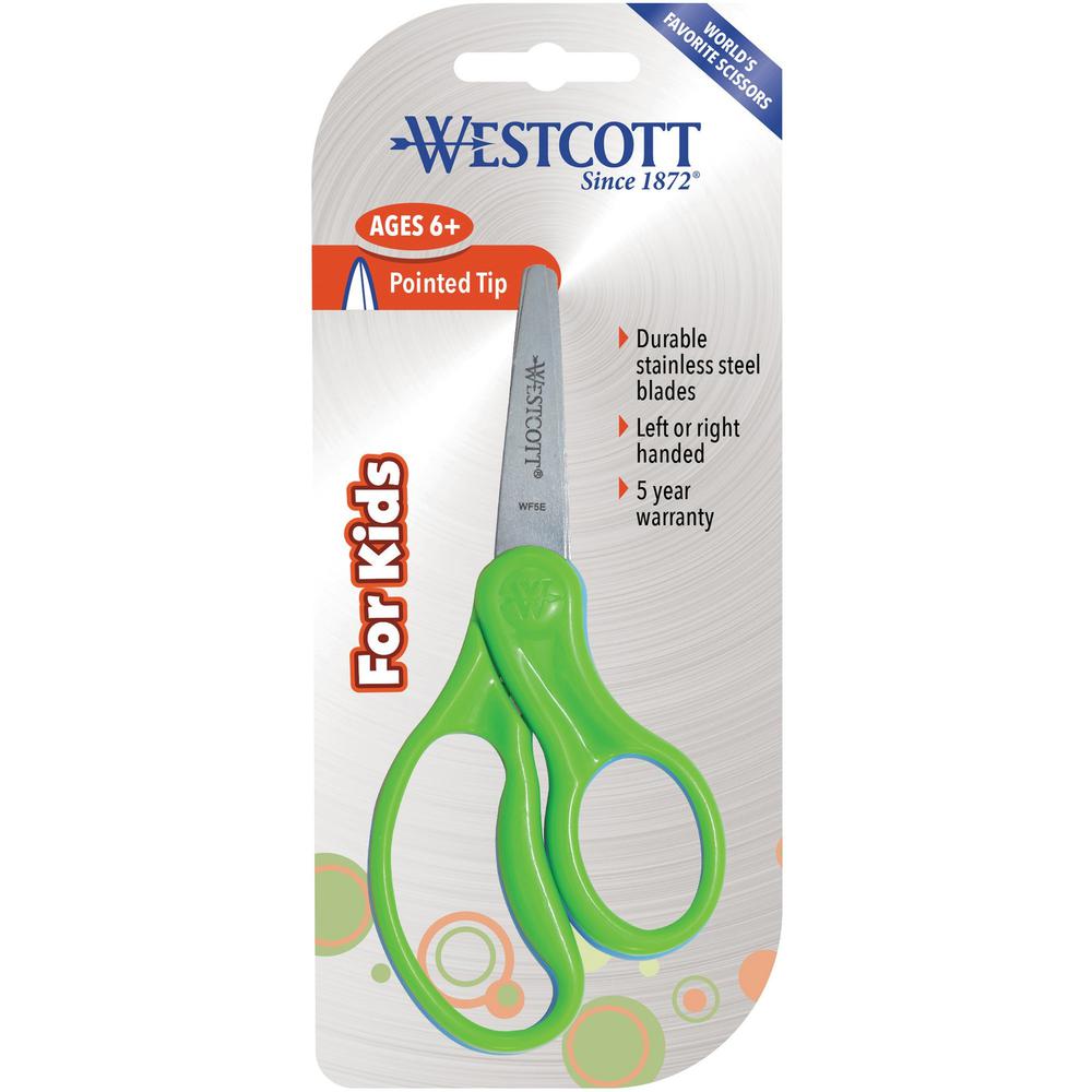 Westcott 5" Pointed Kid Scissors - 5" Overall Length - Stainless Steel - Pointed Tip - Assorted - 30 / Pack. Picture 1
