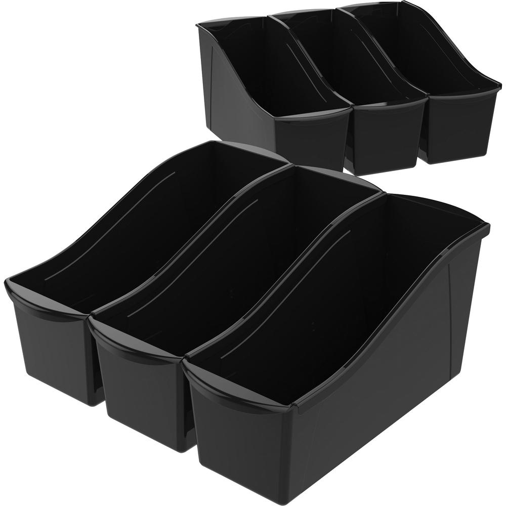 Storex Book Bins - 7" Height x 5.3" Width14.3" Length - Sturdy - Black - Plastic - 6 / Carton. Picture 1