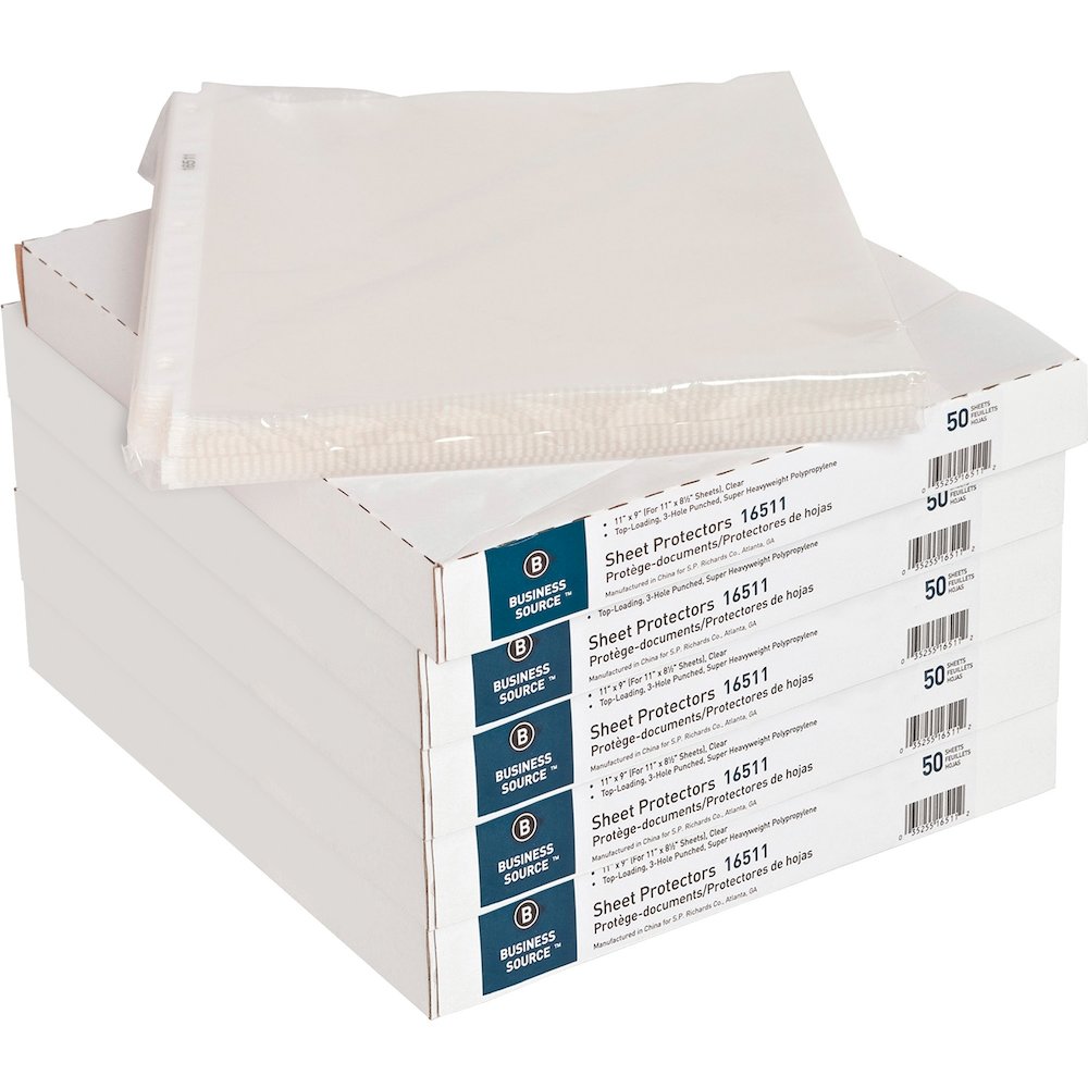 Business Source Sheet Protectors - For Letter 8 1/2" x 11" Sheet - 3 x Holes - Ring Binder - Top Loading - Rectangular - Clear - Polypropylene - 50/Box - 5 / Carton. Picture 1