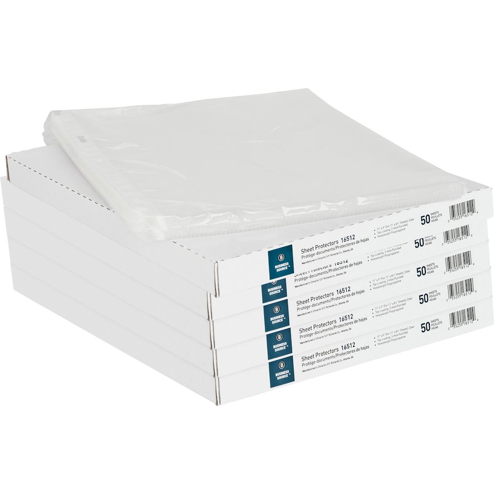 Business Source Sheet Protectors - For Letter 8 1/2" x 11" Sheet - 3 x Holes - Ring Binder - Top Loading - Rectangular - Clear - Polypropylene - 50/Box - 5 / Bundle. Picture 1