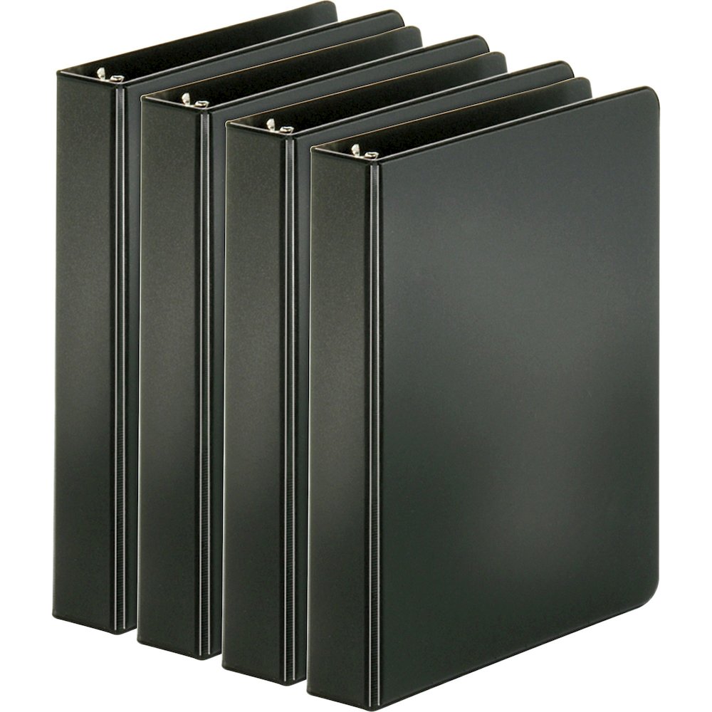 Business Source Basic Round Ring Binders - 1" Binder Capacity - 240 Sheet Capacity - 3 Ring - Fastener: Round Ring - Pocket: Inside Front & Back - Chipboard, Polypropylene - Black - Exposed Rivet, Stu. Picture 1
