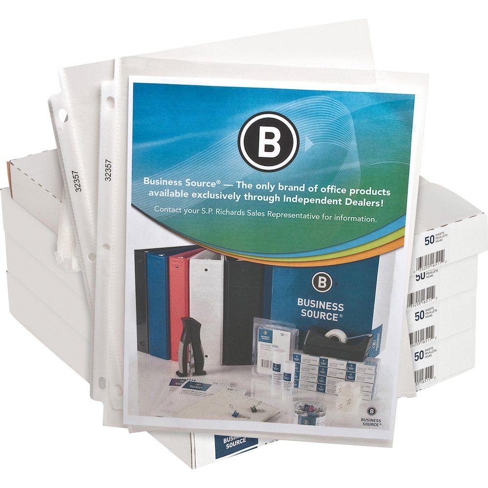Business Source Sheet Protectors - For Letter 8 1/2" x 11" Sheet - 3 x Holes - Ring Binder - Top Loading - Rectangular - Clear - Polypropylene - 50/Pack - 4 / Box. Picture 1