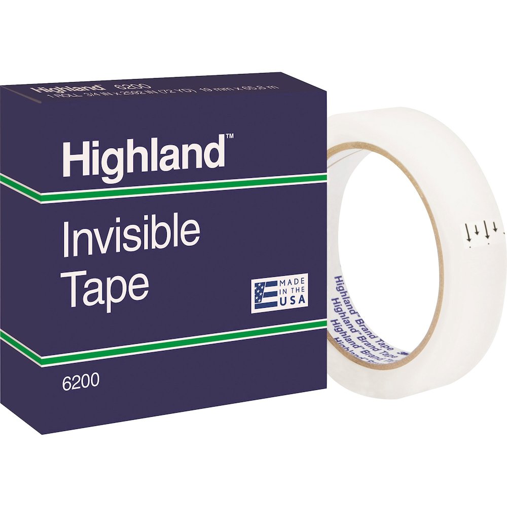 Highland 3/4"W Matte-finish Invisible Tape - 72 yd Length x 0.75" Width - 3" Core - Matte - Clear - For Mending, Holding, Splicing - 12 / Pack. Picture 1