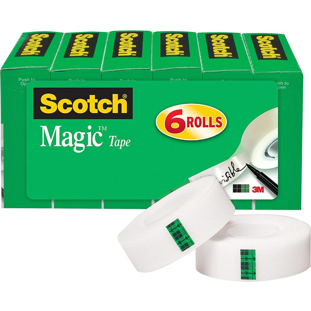 Scotch 3/4"W Magic Tape - 27.78 yd Length x 0.75" Width - 1" Core - Transparent - Yellowing Resistant - For Office, Home, School, Mending - 6/Pack - 2 / Bundle. Picture 1