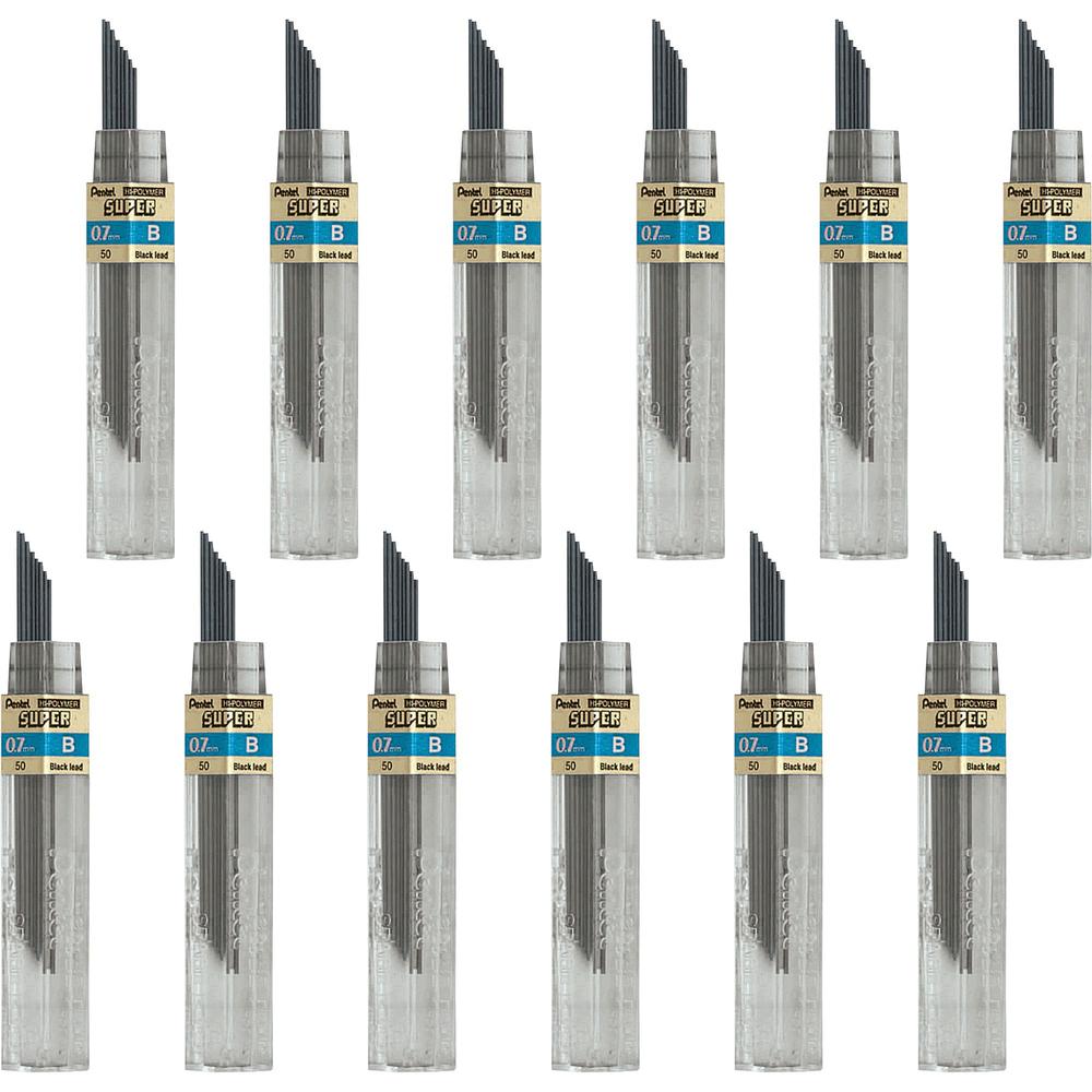 Pentel Super Hi-Polymer Leads - 0.7 mm , Medium Point - B - Black Lead - 12/Tube - 12 / Box. Picture 1