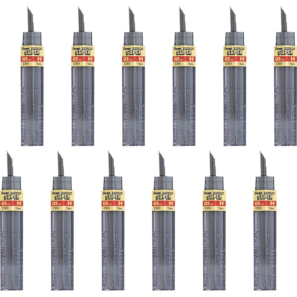 Pentel Super Hi-Polymer Leads - 0.5 mm , Fine Point - H - Black Lead - 12/Tube - 12 / Box. Picture 1