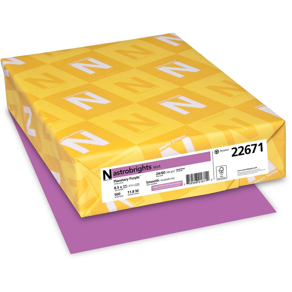 Astrobrights Color Copy Paper - Planetary Purple - Letter - 8 1/2" x 11" - 24 lb Basis Weight - 500 / Ream - Green Seal - Heavyweight, Acid-free, Lignin-free - Purple. Picture 1