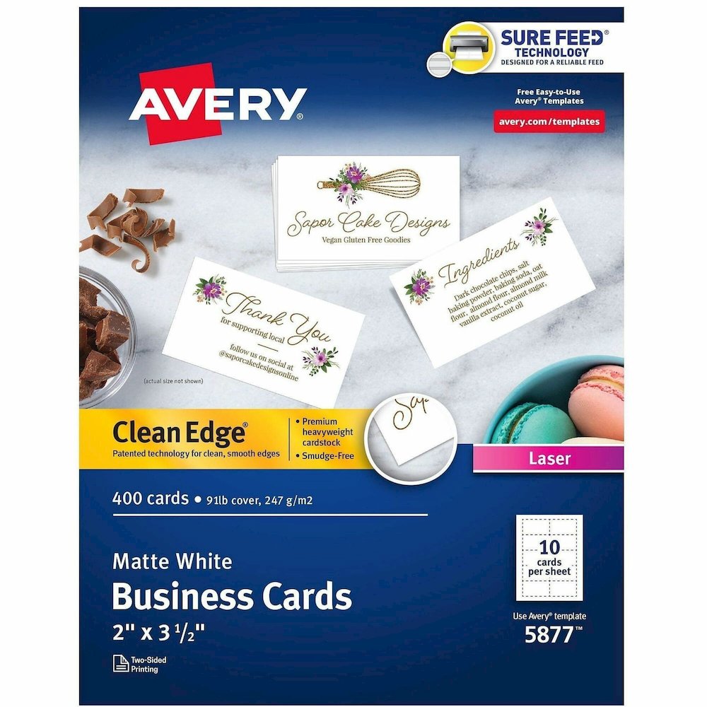 Avery&reg; Clean Edge Business Cards - 145 Brightness - A4 - 8 1/2" x 11" - 91 lb Basis Weight - 247 g/m² Grammage - Matte - Heavyweight, Perforated, Rounded Corner, Smooth Edge, Uncoated, Double. Picture 1