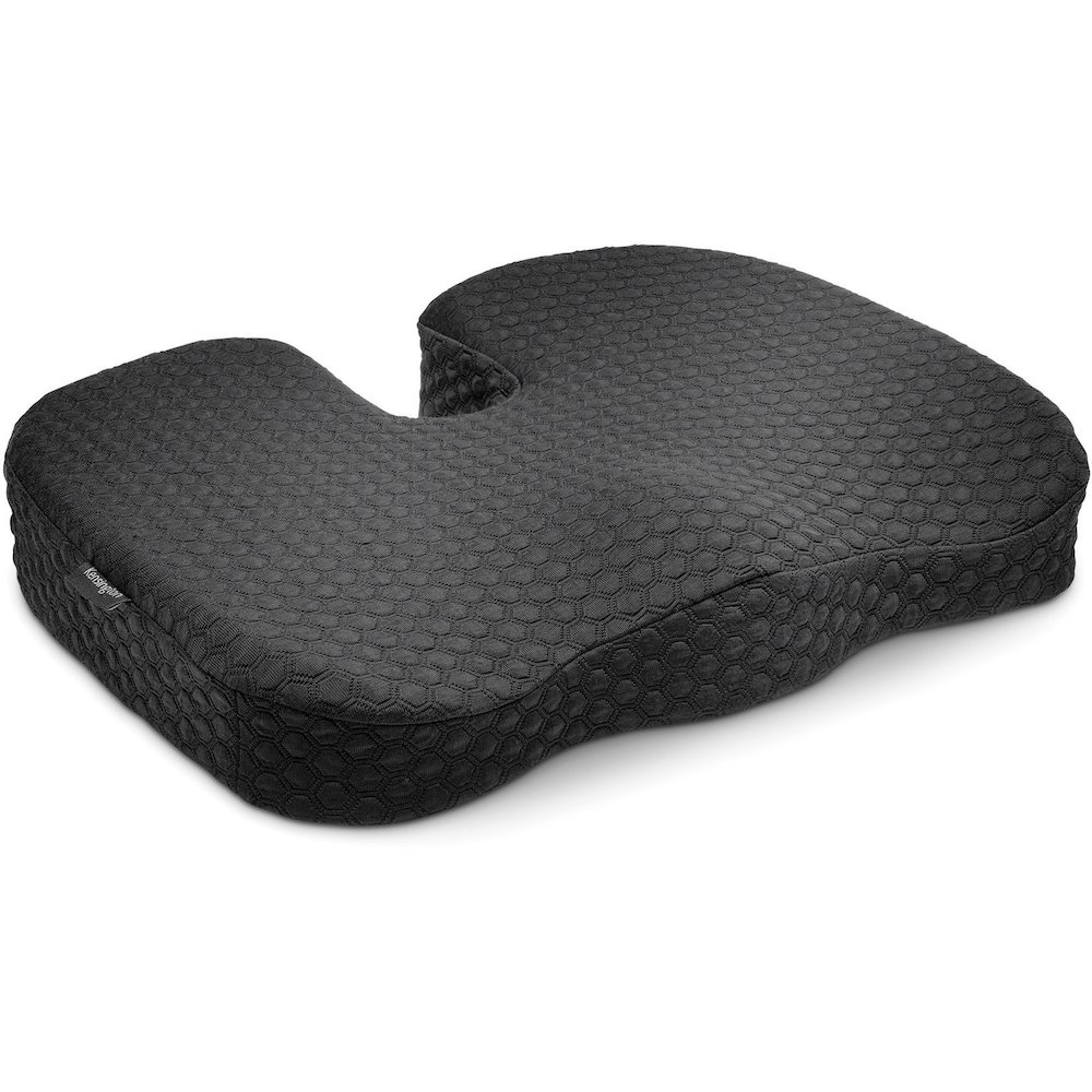 Kensington Premium Cool-Gel Seat Cushion - 14" x 18" - Gel - Fabric - Foam - Comfortable, Durable, Anti-slip, Ergonomic Design, Machine Washable, Carrying Strap - Black - 1 Each. Picture 1