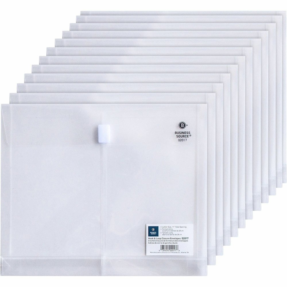 Business Source Letter File Pocket - 8 1/2" x 11" - 1" Expansion - Clear - Hook & Loop Closure, Transfer Safe - 12 / Pack. Picture 1