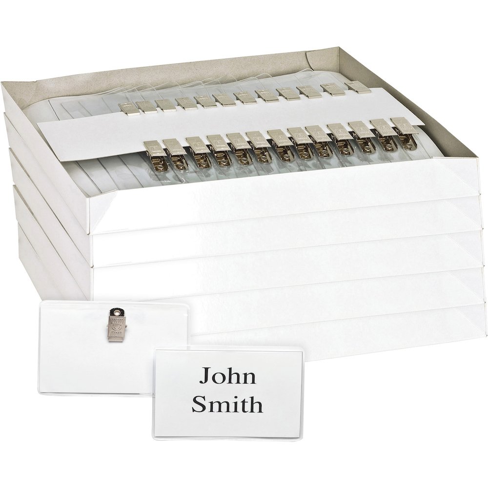Business Source Clip Holder Style Badge Kit - Clear - 50/Box - 5 / Bundle. Picture 1