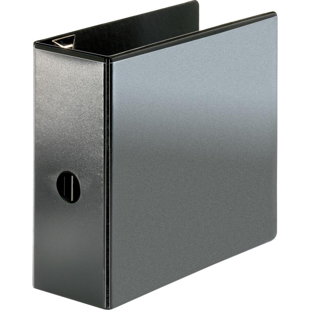 Business Source Locking D-Ring View Binder - 5" Binder Capacity - Letter - 8 1/2" x 11" Sheet Size - 925 Sheet Capacity - D-Ring Fastener(s) - Polypropylene, Chipboard - Black - Recycled - Locking Rin. Picture 1