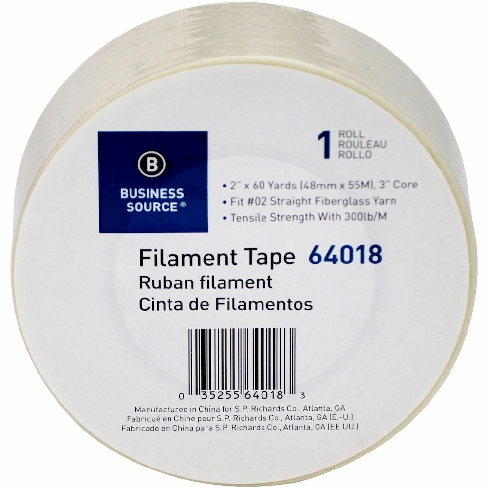 Business Source Heavy-duty Filament Tape - 60 yd Length x 2" Width - 3" Core - White - Fiberglass Filament Roll - 1 Roll. Picture 1