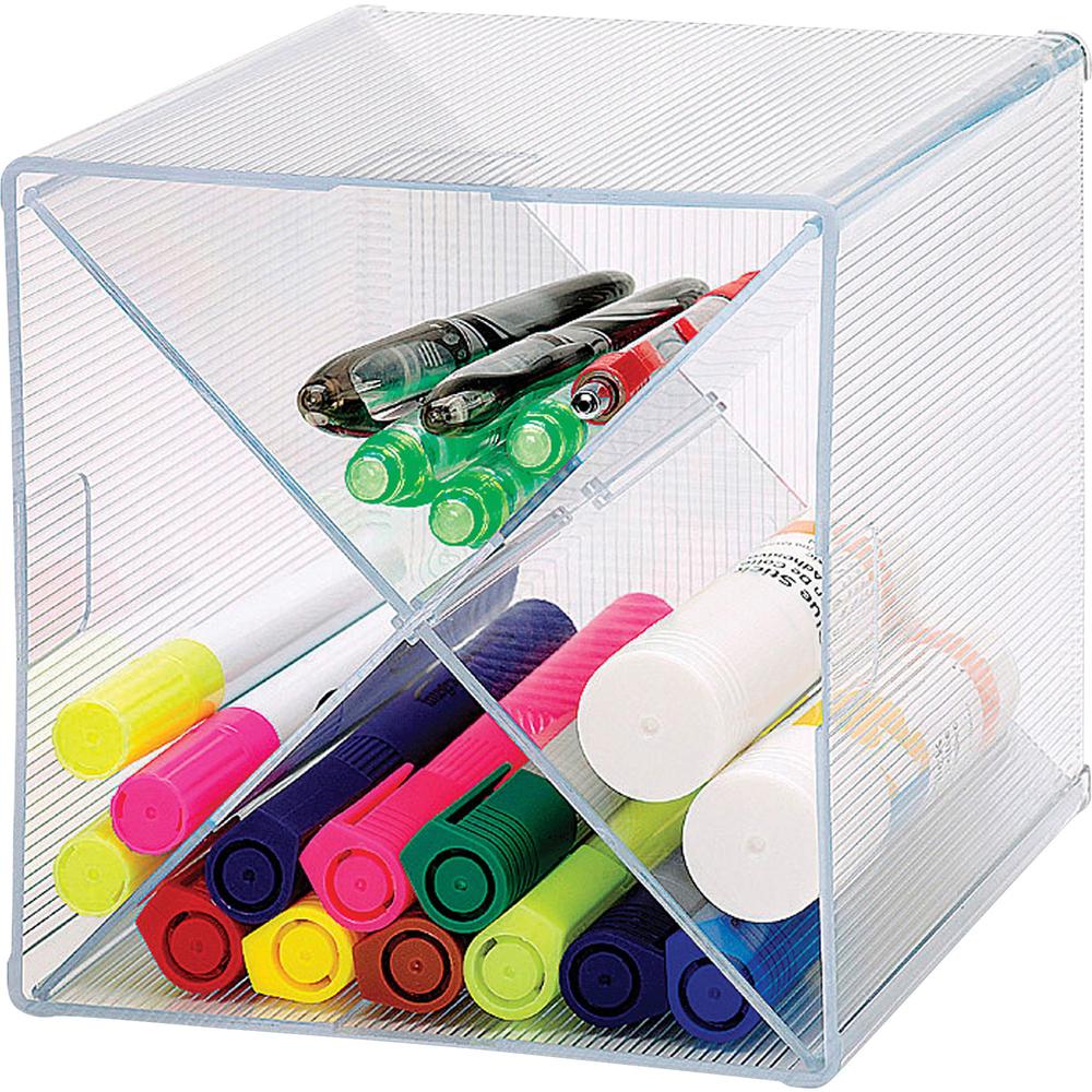 Business Source X-Cube Storage Organizer - 4 Compartment(s) - 6" Height x 6" Width x 6" Depth - Desktop - Adjustable Divider - Clear - 1 Each. Picture 1