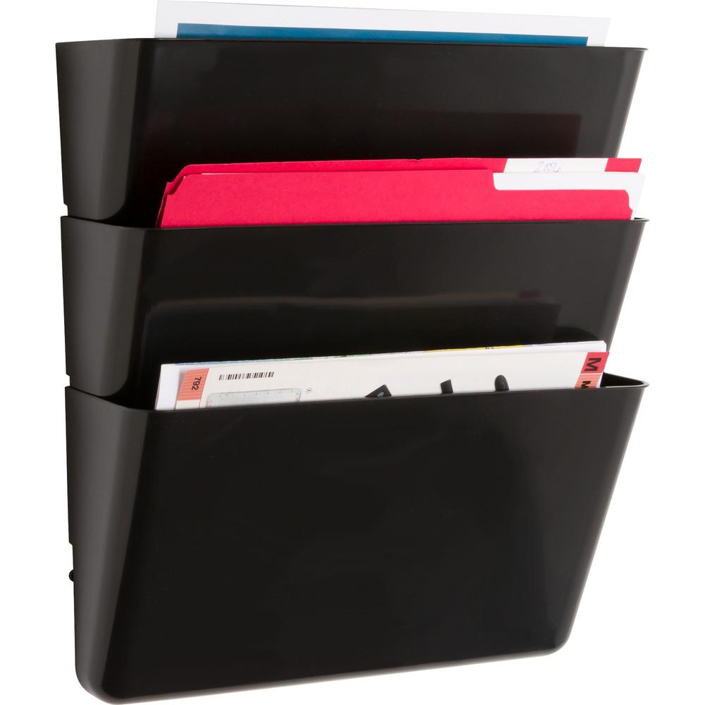 Lorell Wall File Pockets - 14.75" Height x 13.13" Width x 4.25" Depth - Black - 3 / Pack. Picture 1