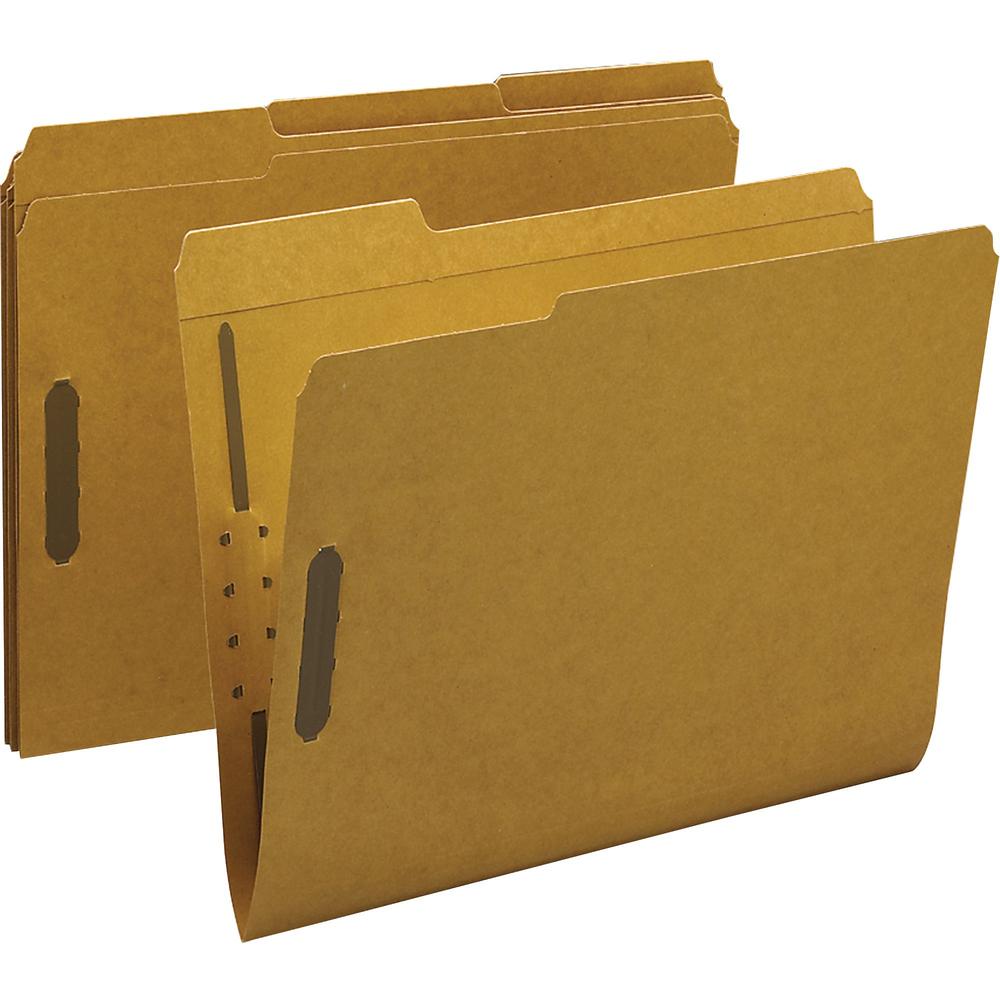 Business Source 1/3 Tab Cut Letter Recycled Fastener Folder - 8 1/2" x 11" - 2" Fastener Capacity - Top Tab Location - Assorted Position Tab Position - 10% Recycled - 50 / Box. Picture 1