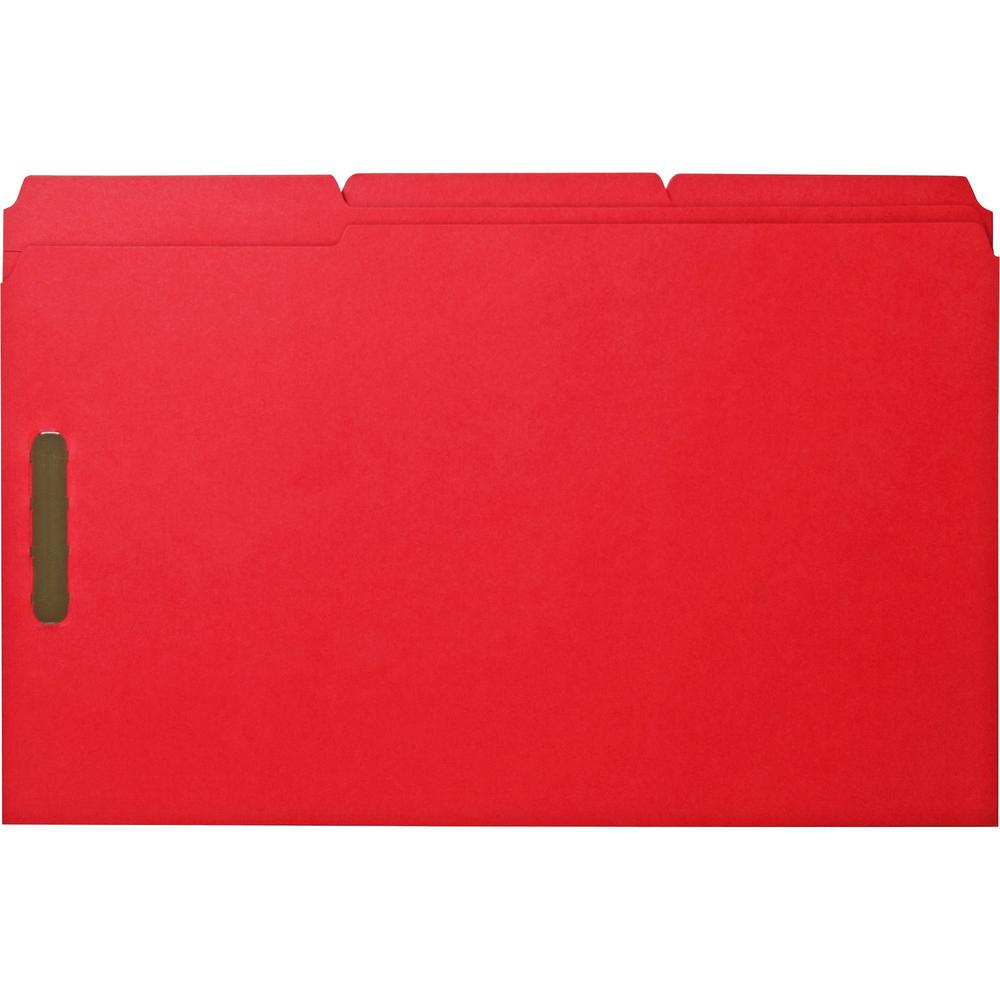Business Source 1/3 Tab Cut Legal Recycled Fastener Folder - 8 1/2" x 14" - 3/4" Expansion - 2 Fastener(s) - 2" Fastener Capacity - Top Tab Location - Assorted Position Tab Position - Red - 10% Recycl. Picture 1