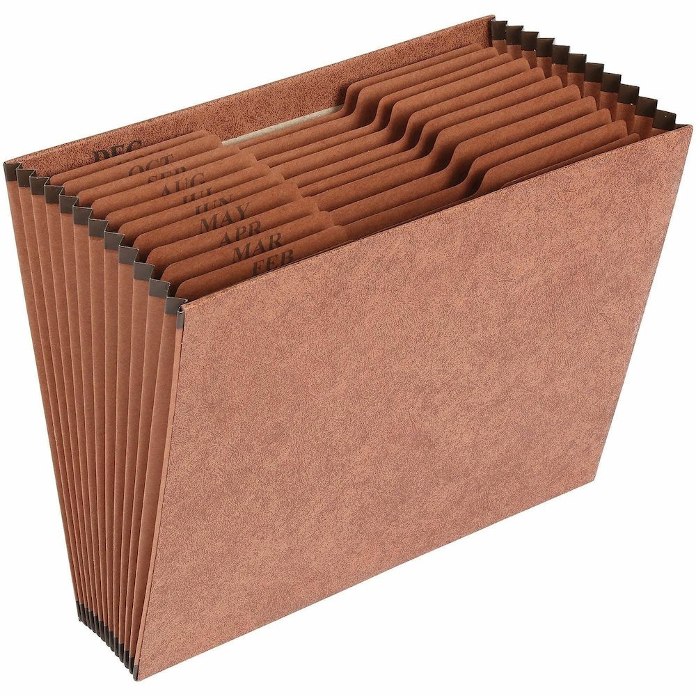 Business Source Letter Recycled Expanding File - 8 1/2" x 11" - 12 Pocket - Brown - 30% Recycled - 1 Each. Picture 1