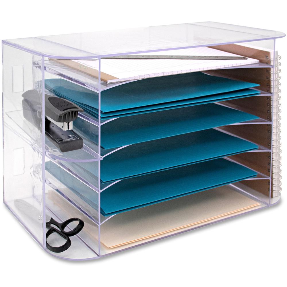 Business Source 6-tray Jumbo Desk Sorter - 3 Pocket(s) - 6 Compartment(s) - 12.25" Height x 18.13" Width x 10" Depth - Desktop - Clear - 1 Each. Picture 1