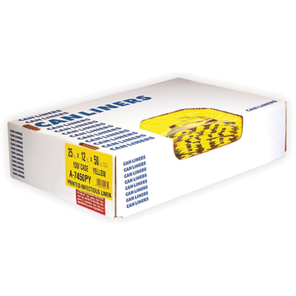 Heritage 1.3 mil Color-coded Can Liner - 30 gal Capacity - 43" Length x 30" Width x 1.30 mil (33 Micron) Thickness - Low Density - Yellow - Commercial, Healthcare Can - 200 / Carton. Picture 1