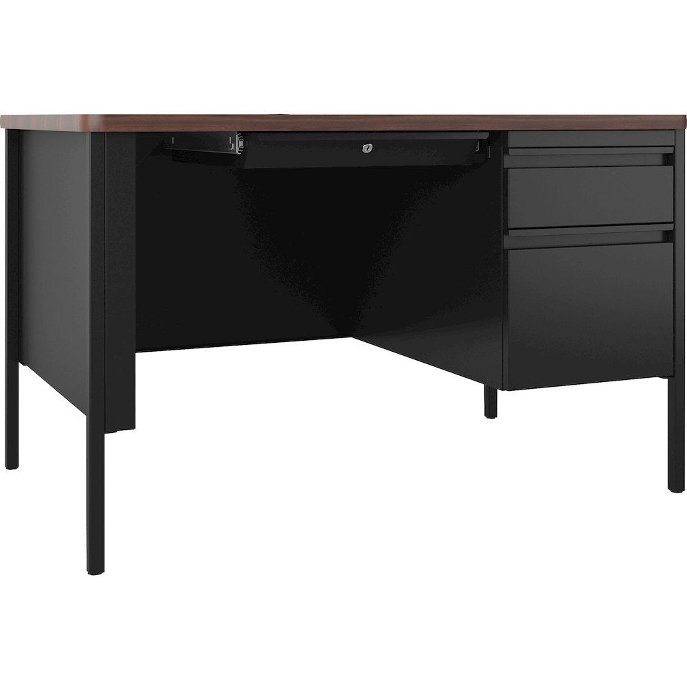 Lorell Fortress Series 48" Right-Pedestal Teachers Desk - 29.5" Height x 48" Width x 30" Depth - Single Pedestal on Right Side - T-mold Edge - Finish: Walnut Laminate - Durable, Scratch Resistant, Wat. Picture 1