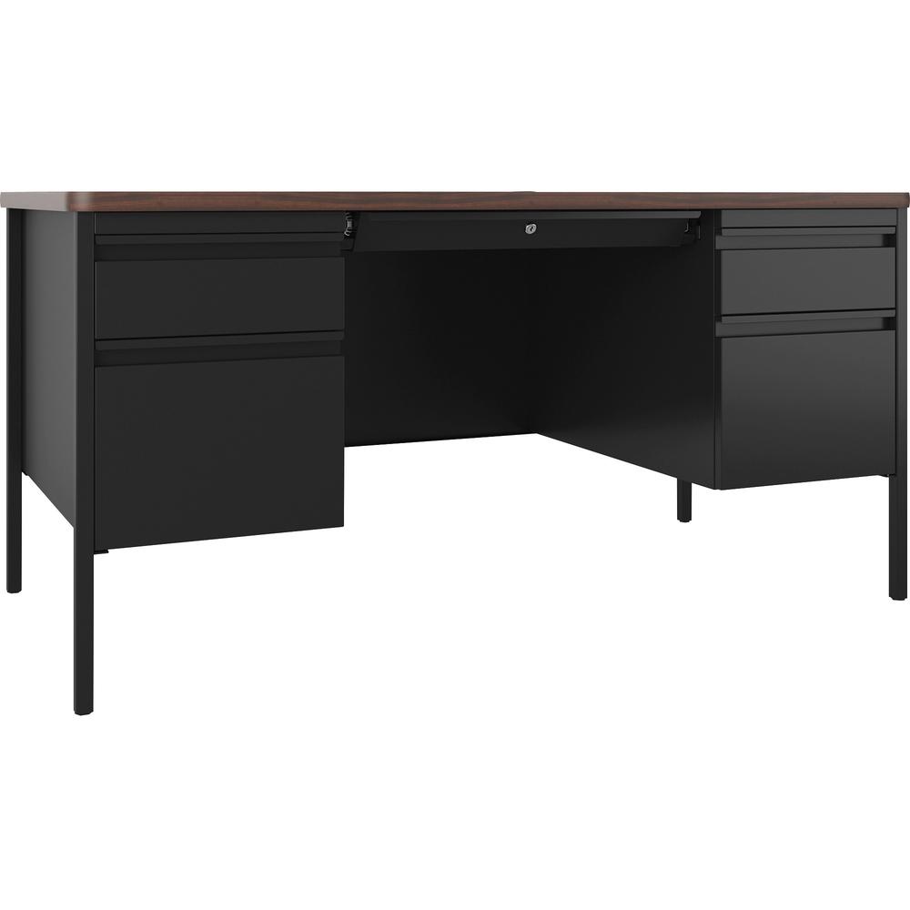 Lorell Fortress Series Double-Pedestal Teachers Desk - 60" x 30"29.5" - Box, File Drawer(s) - Double Pedestal - T-mold Edge - Finish: Black Walnut. Picture 1
