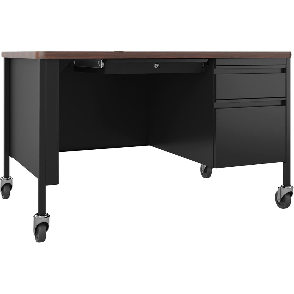 Lorell Fortress Series 48" Mobile Right-Pedestal Teachers Desk - 29.5" Height x 48" Width x 30" Depth - Single Pedestal on Right Side - T-mold Edge - Finish: Walnut Laminate - Durable, Scratch Resista. Picture 1