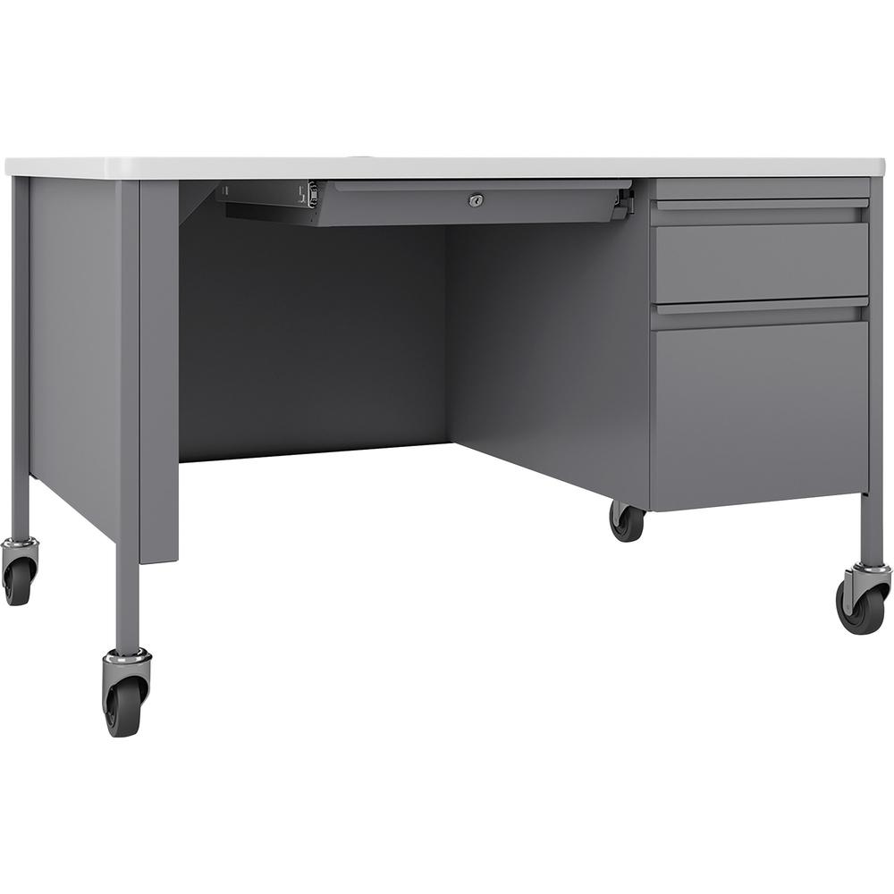 Lorell Fortress Series 48" Mobile Right-Pedestal Teachers Desk - 29.5" Height x 48" Width x 30" Depth - Single Pedestal on Right Side - T-mold Edge - Finish: Gray - 1 Each. Picture 1