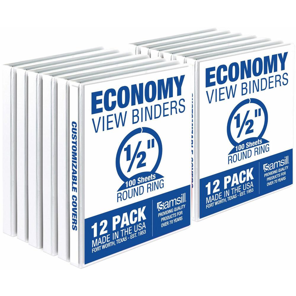 Samsill Economy View Binder - 1/2" Binder Capacity - Letter - 8 1/2" x 11" Sheet Size - 100 Sheet Capacity - 3 Ring - Fastener: Round Ring - Pocket: 2, Internal - Polypropylene, Chipboard, Plastic - W. Picture 1