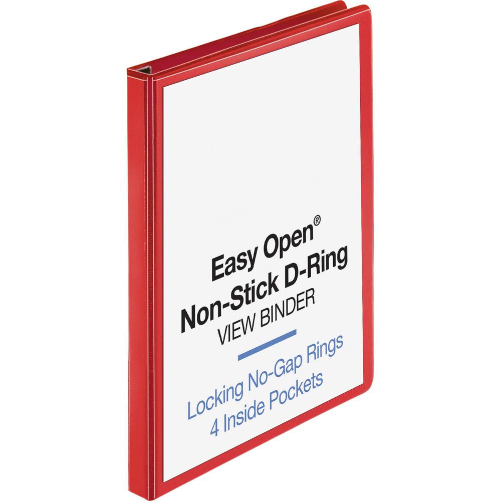 Business Source Red D-ring Binder - 1" Binder Capacity - D-Ring Fastener(s) - 4 Pocket(s) - Polypropylene - Red - Non-stick, Labeling Area - 1 Each. Picture 1