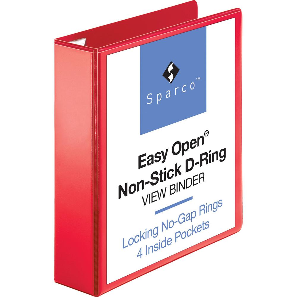 Business Source Red D-ring Binder - 2" Binder Capacity - Letter - 8 1/2" x 11" Sheet Size - D-Ring Fastener(s) - 4 Pocket(s) - Polypropylene - Red - Recycled - Non-stick, Ink-transfer Resistant, Locki. Picture 1