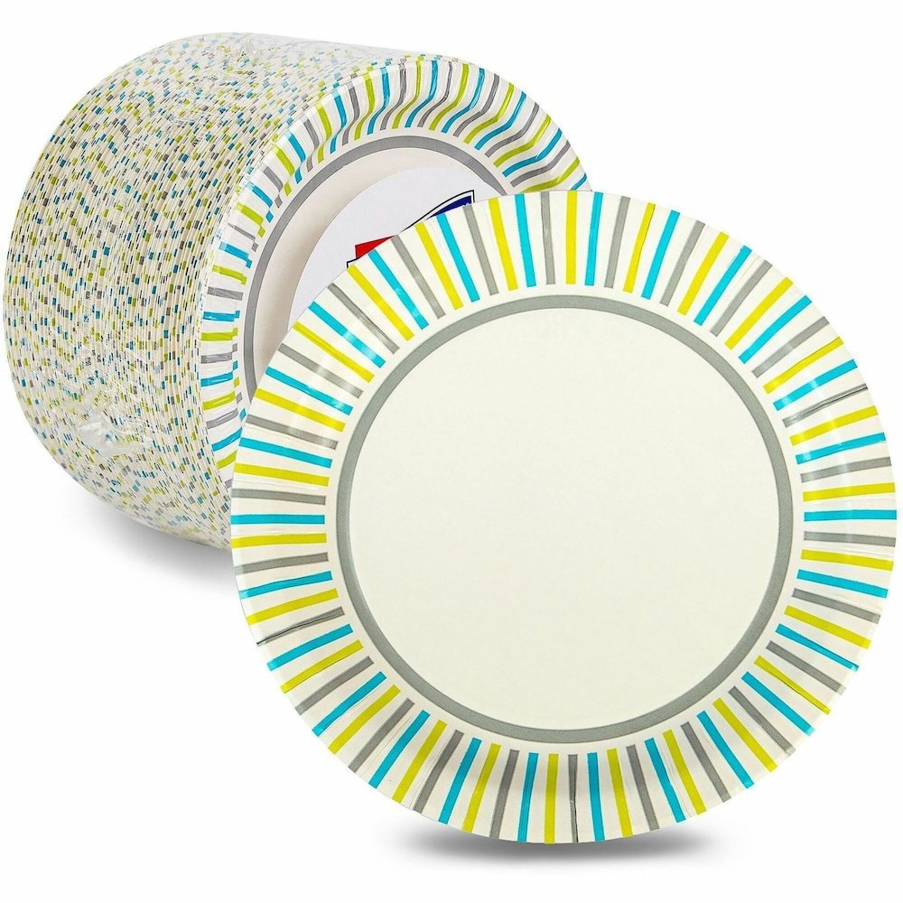 Genuine Joe 7" Printed Paper Plates - Disposable - 7" Diameter - Assorted - 125 / Pack. Picture 1