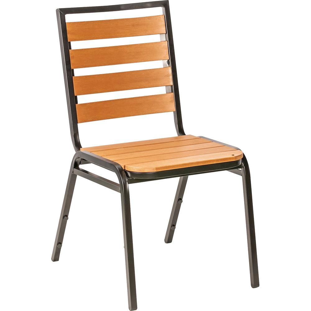Lorell Outdoor Chairs - Teak Seat Color - Faux Wood Seat Material - Teak Back Color - Faux Wood Back Material - Four-legged Base - 4 / Carton. Picture 1