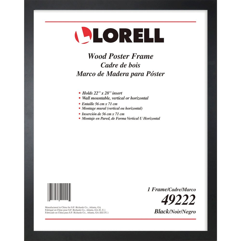 Lorell Solid Wood Poster Frame - 22" x 28" Frame Size - Rectangle - Horizontal, Vertical - Black - 1 Each. Picture 1