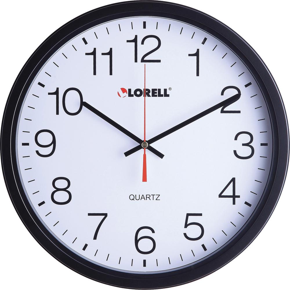 Lorell 12-1/2" Slimline Wall Clock - Analog - Quartz - Black Case - Modern Style. Picture 1