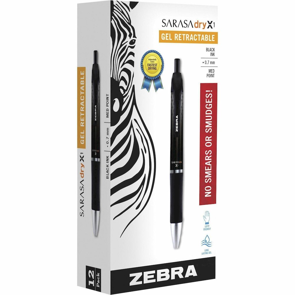 Zebra SARASA dry X1 Retractable Gel Pen - Retractable - Black Ink - Dry, Gel-based - 1 Dozen. Picture 1