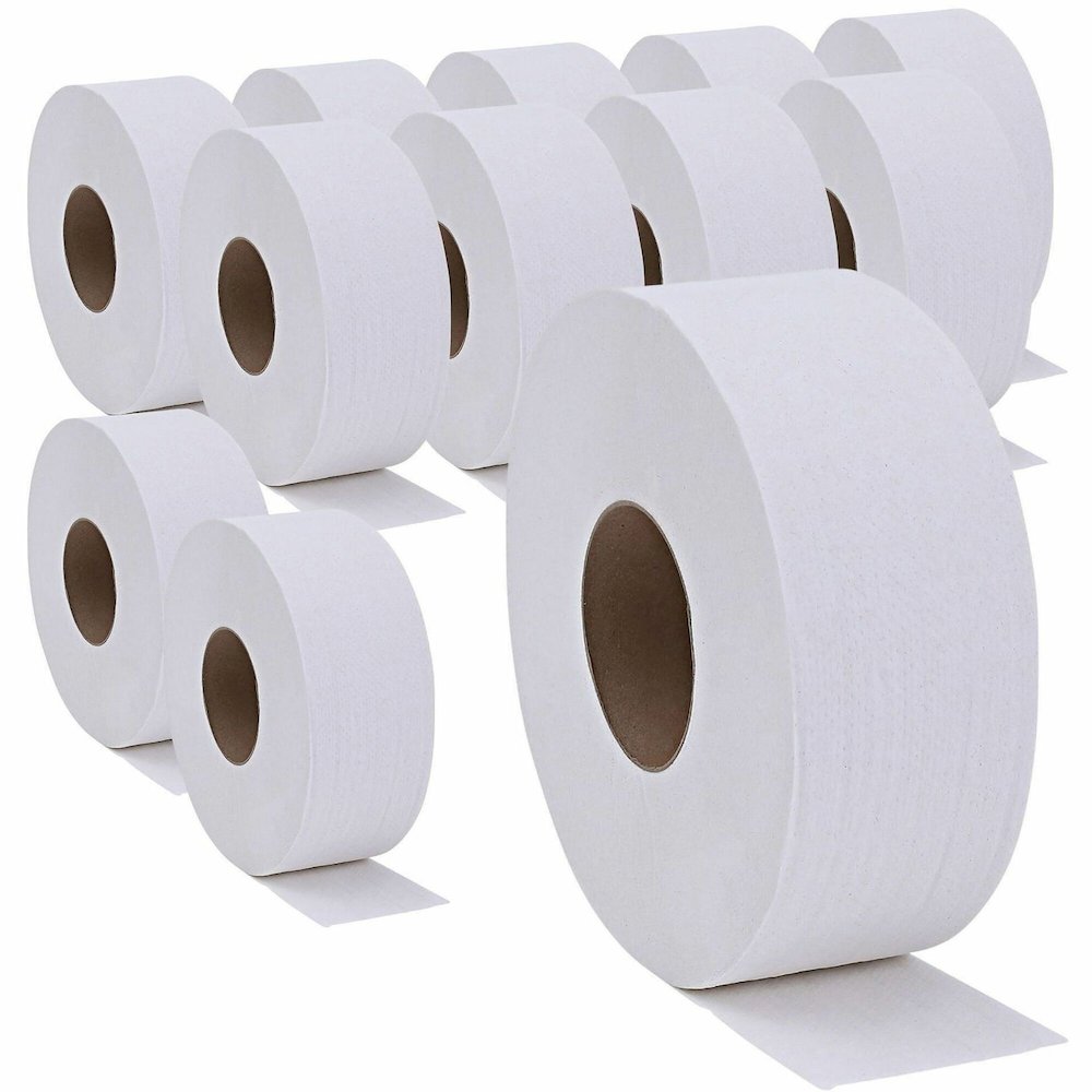 Genuine Joe 2-ply Jumbo Roll Dispenser Bath Tissue - 2 Ply - 3.30" Width x 650 ft Length - White - 54 / Pallet. Picture 1