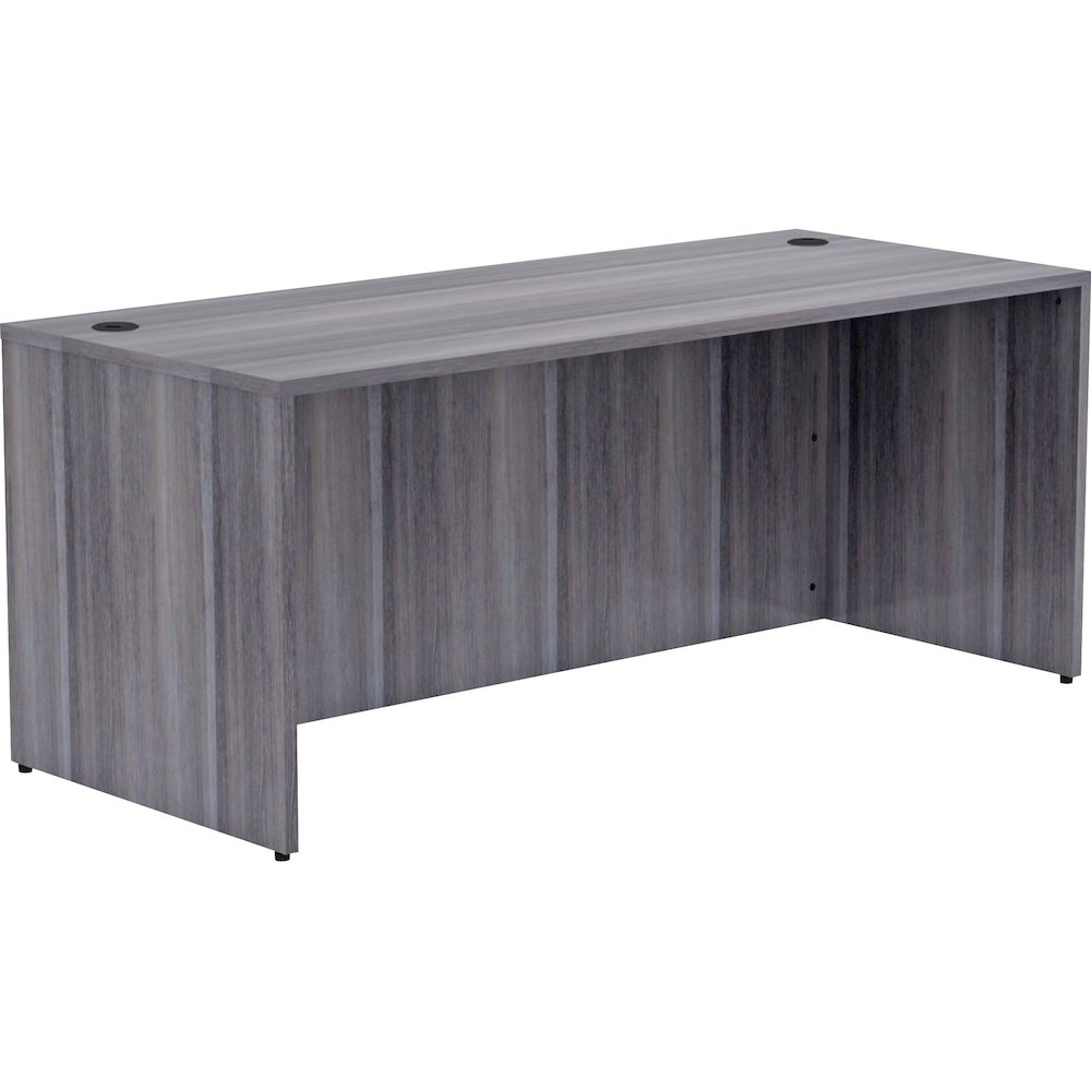 Lorell Essentials Series Rectangular Desk Shell - 29.5" Height x 70.9" Width x 29.5" Depth, 70.9" Width x 29.5" Depth x 1" Thickness Top - Laminate, Weathered Charcoal Table Top - Grommet, Modesty Pan. Picture 1