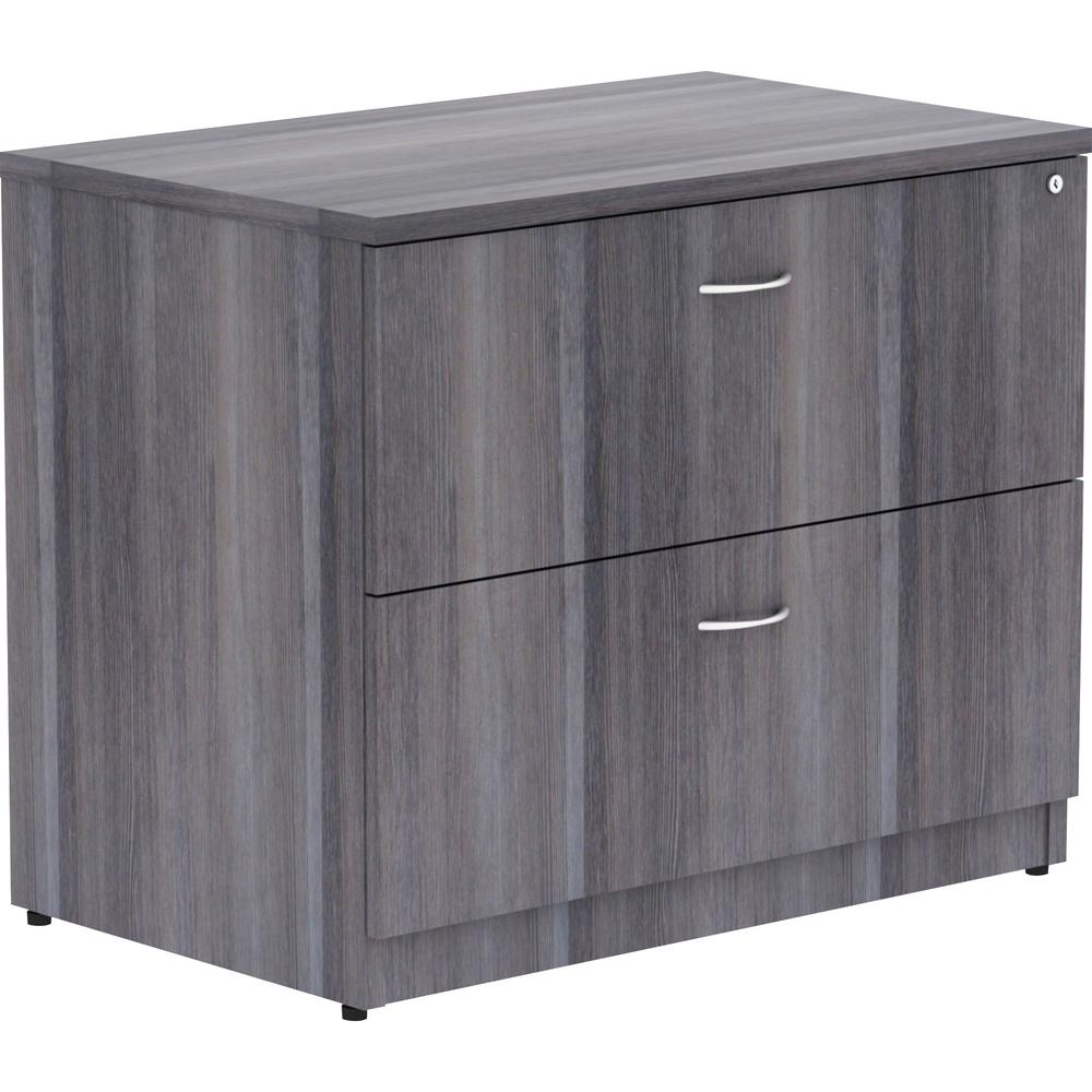 Lorell Essentials Series Lateral File - 29.5" Height x 35" Width x 22" Depth, 1" Thickness Top - Total Drawer(s): 2 - Finish: Weathered Charcoal, Laminate - Durable, Ball Bearing Glide, Locking System. Picture 1