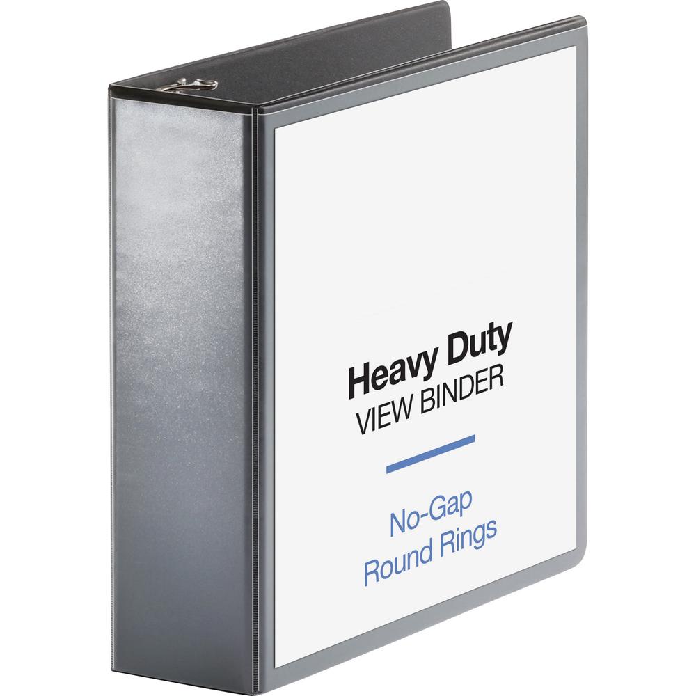 Business Source Heavy-duty View Binder - 3" Binder Capacity - Letter - 8 1/2" x 11" Sheet Size - 625 Sheet Capacity - Fastener: Round Ring - Pocket: 2, Internal - Polypropylene, Chipboard - Black - He. Picture 1