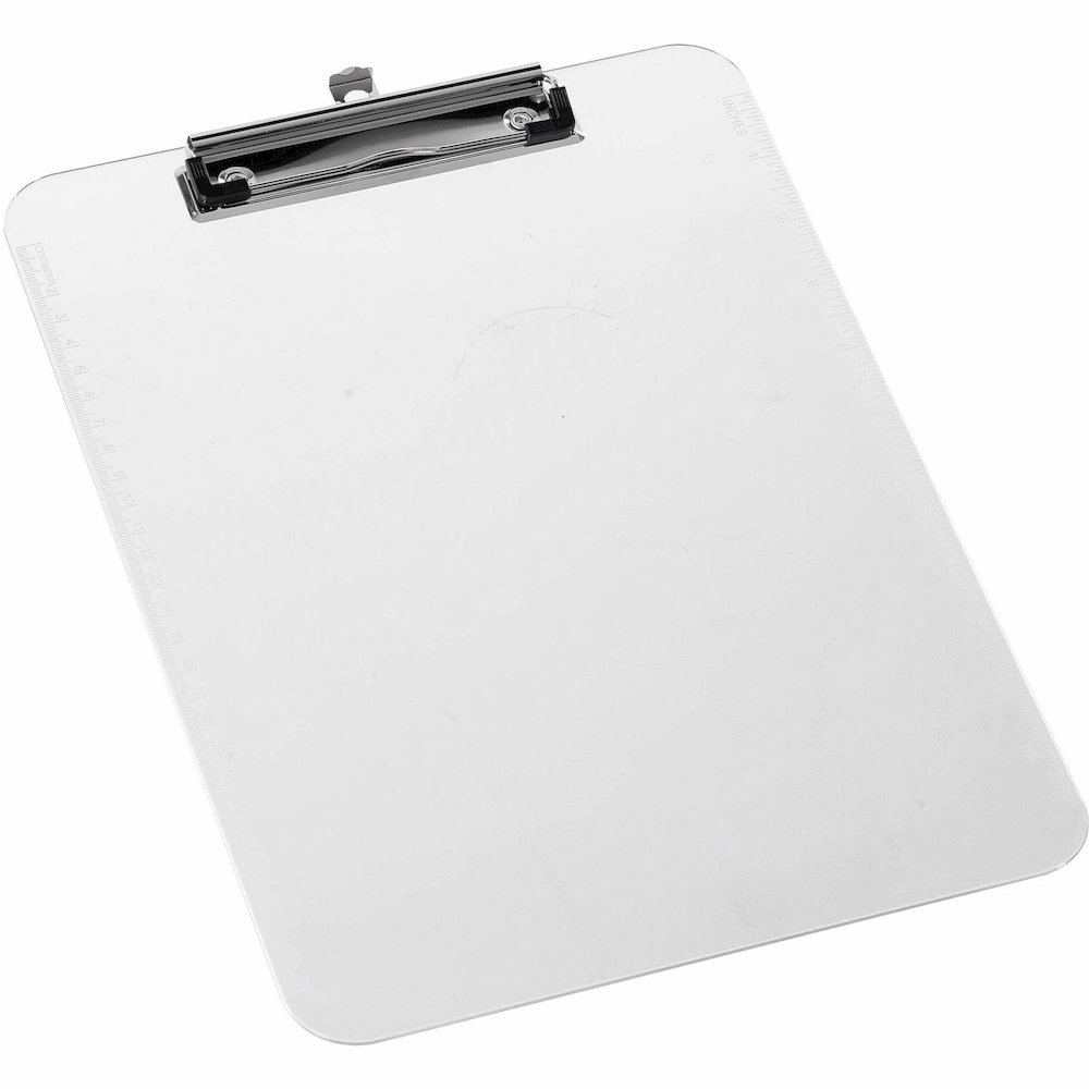 Business Source Flat Clip Clipboard - 9" x 12" Sheet Size - Plastic - Clear - 1 Each. Picture 1