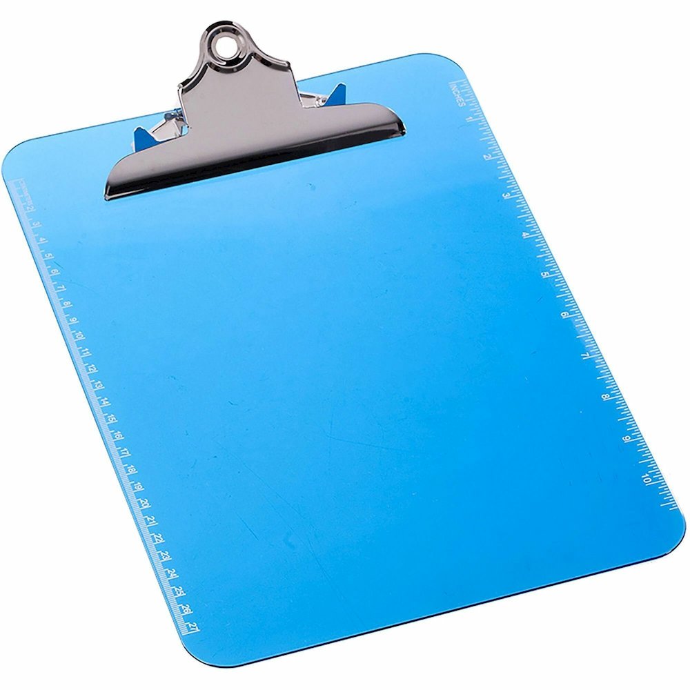 Business Source Spring Clip Plastic Clipboard - 8 1/2" x 11" Sheet Size - Spring Clip - Plastic - Blue - 12 / Box. Picture 1