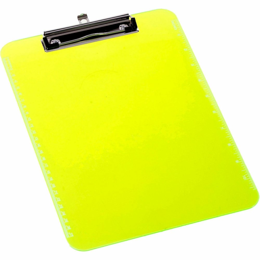 Business Source Flat Clip Clipboard - 9" x 12" Sheet Size - Plastic - Neon Green - 6 / Bundle. Picture 1
