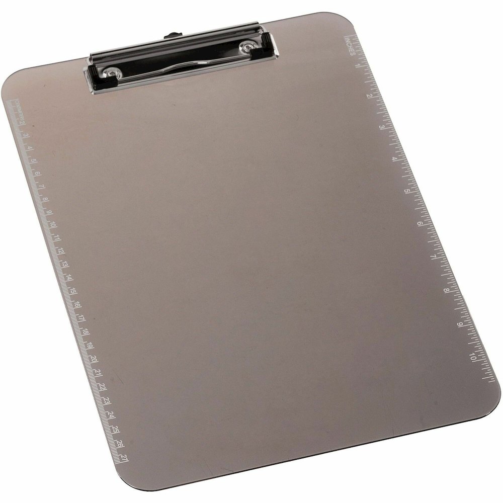 Business Source Flat Clip Plastic Clipboard - 9" x 12" Sheet Size - Plastic - Smoke - 6 / Bundle. Picture 1