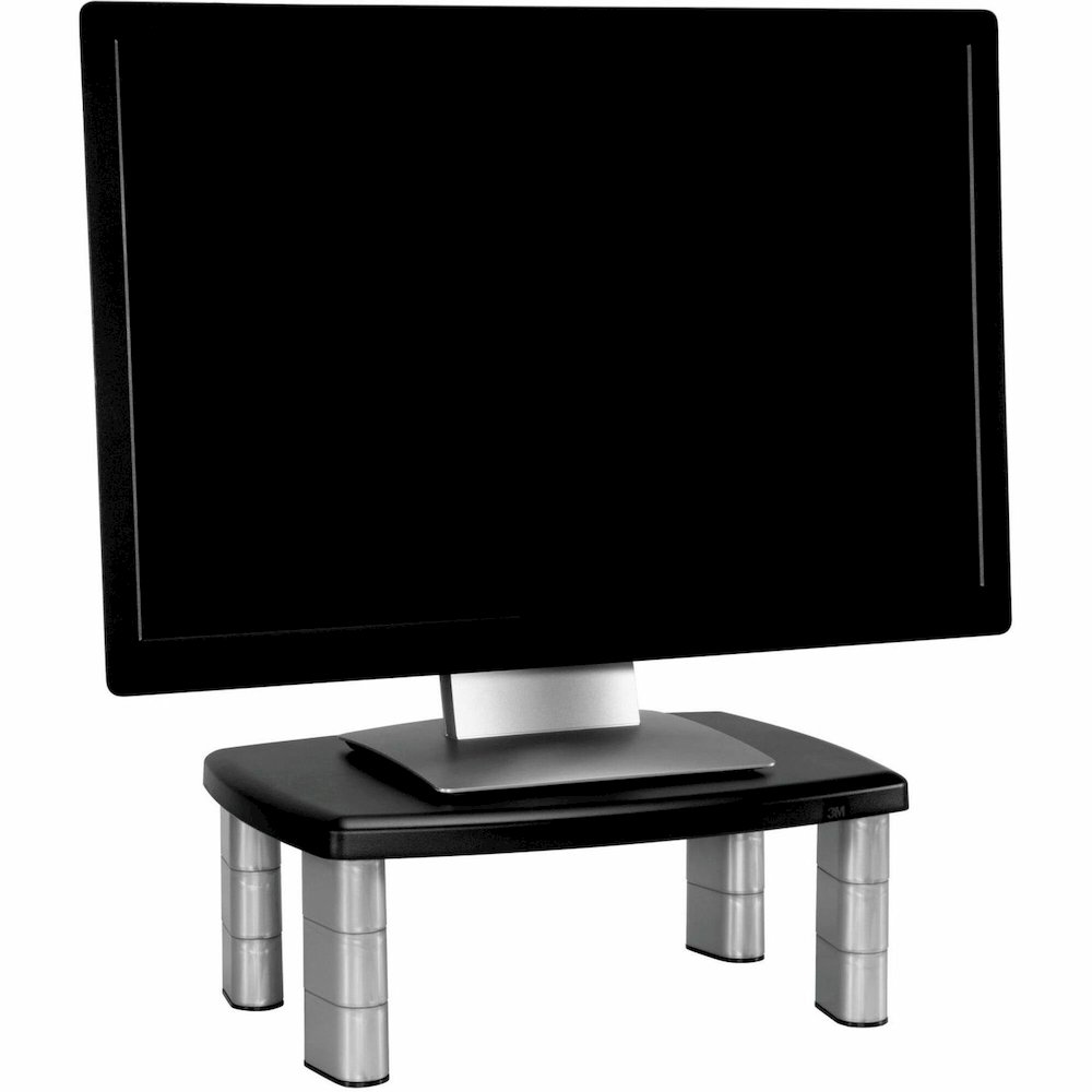 3M Premium Adjustable Monitor Stand - Up to 21" Screen Support - 80 lb Load Capacity - CRT, LCD Display Type Supported - 5.80" Height x 12" Width - Freestanding - Polystyrene - Black, Silver. Picture 1