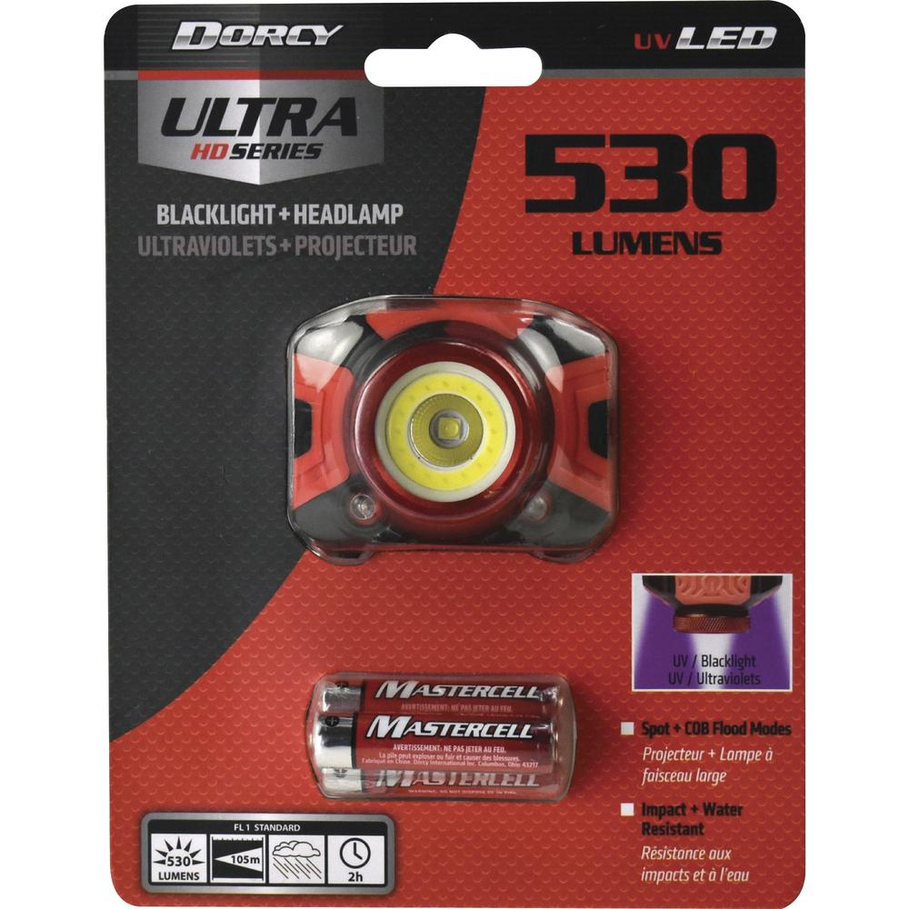 Dorcy Ultra HD 530 Lumen Headlamp - 530 lm Lumen - AAA - Battery - Water Resistant - Black, Red - 1 Each. Picture 1