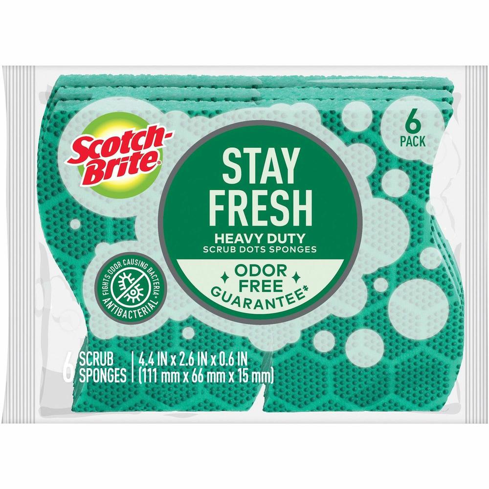 Scotch-Brite Scrub Dots Heavy-duty Scrub Sponge - 2.5" Height x 6.2" Width x 4.7" Depth - 24/Carton - Green. Picture 1