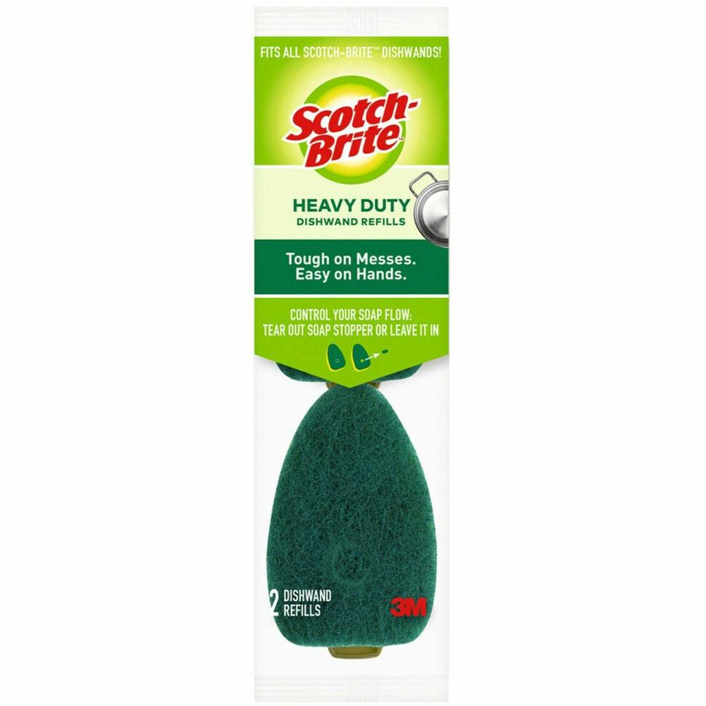 Scotch-Brite Heavy-Duty Dishwand Refills - 2.9" Height x 2.2" Width - 2/Pack - 7 / Carton - Green. Picture 1