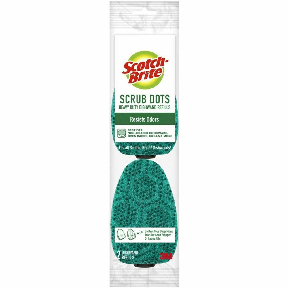 Scotch-Brite Scrub Dots Dishwand Refill - 3.5" Width x 4.4" Length - 2/Pack - 7 / Carton - Green. Picture 1